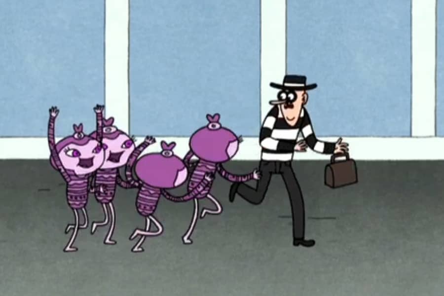 the Huggstables chasing a burglar