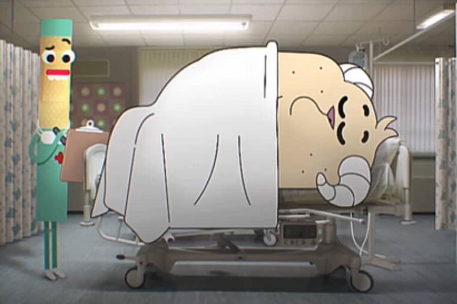dad in the hospital with a nurse