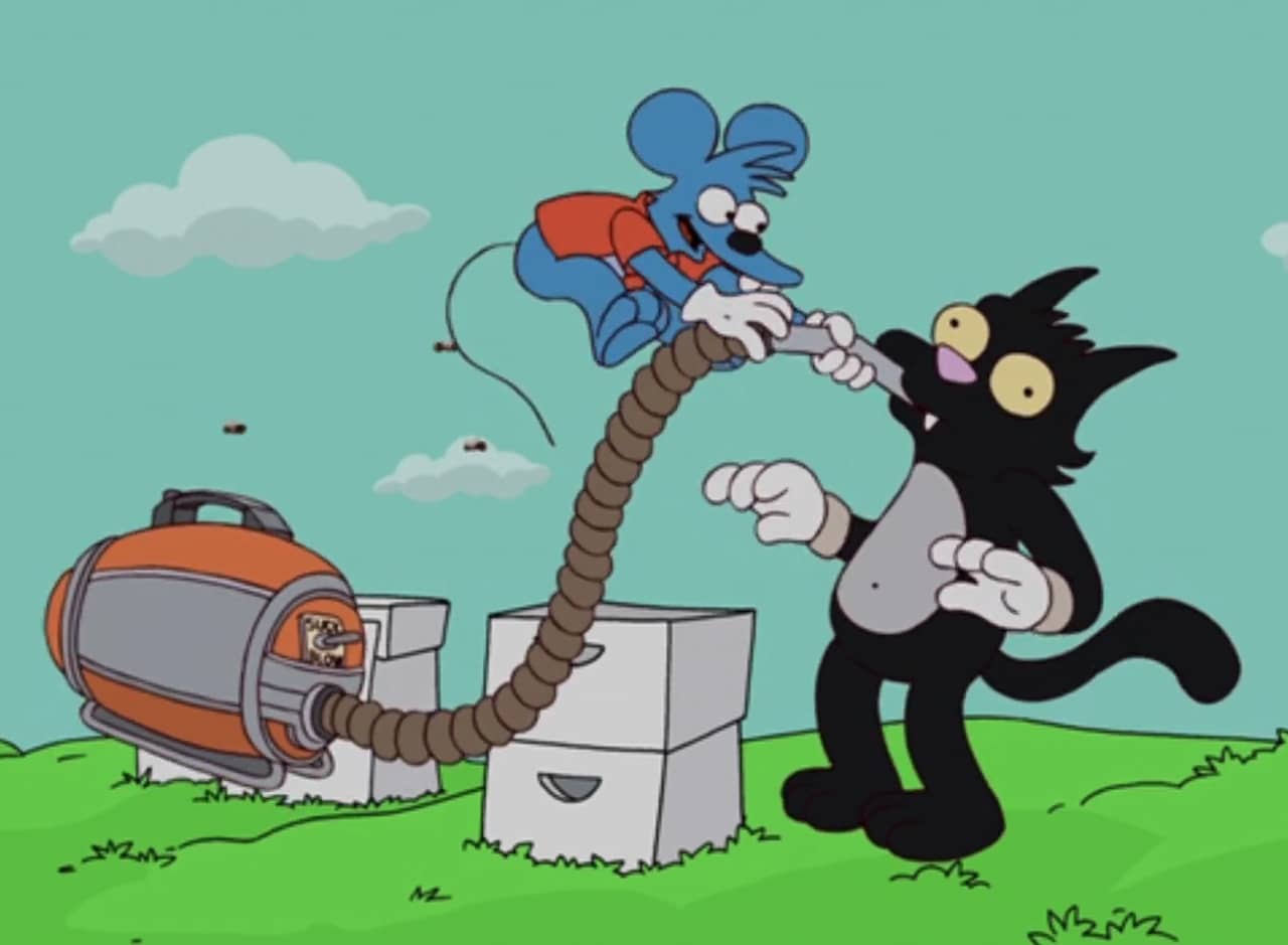 Itchy sticks a vacuum hose in Scratchy’s mouth, some bees are buzzing about