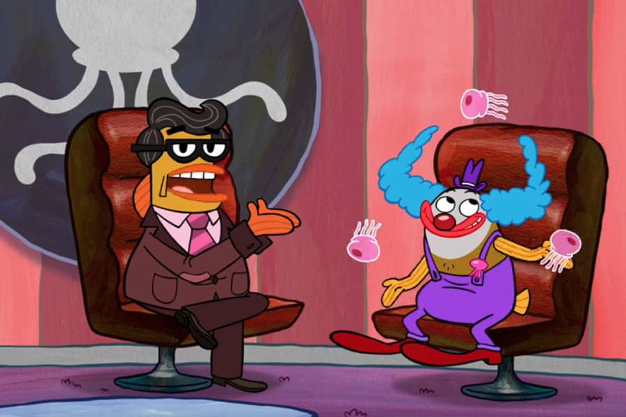 Jeff Jellyson with a clown who is juggling jellyfish
