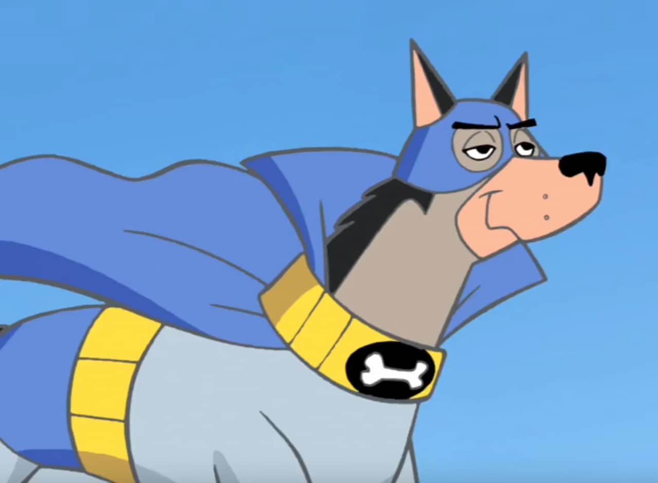 superhero, the K-9 Crusader, a dog wearing a mask and cape