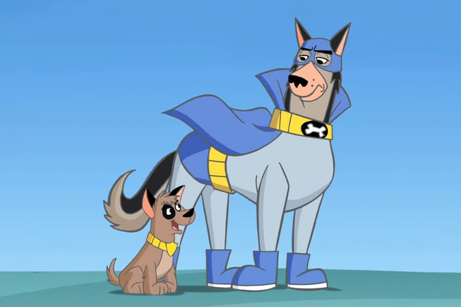 the K-9 Crusader talking with a young puppy