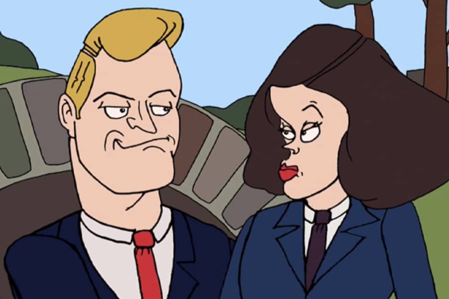 man and woman lawyers in a park