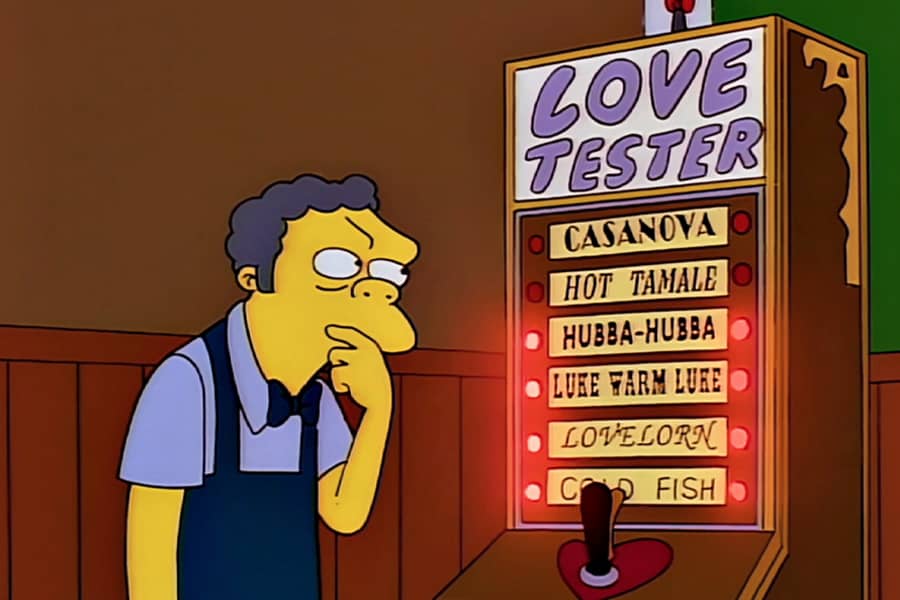 Moe thinking next to the love machine