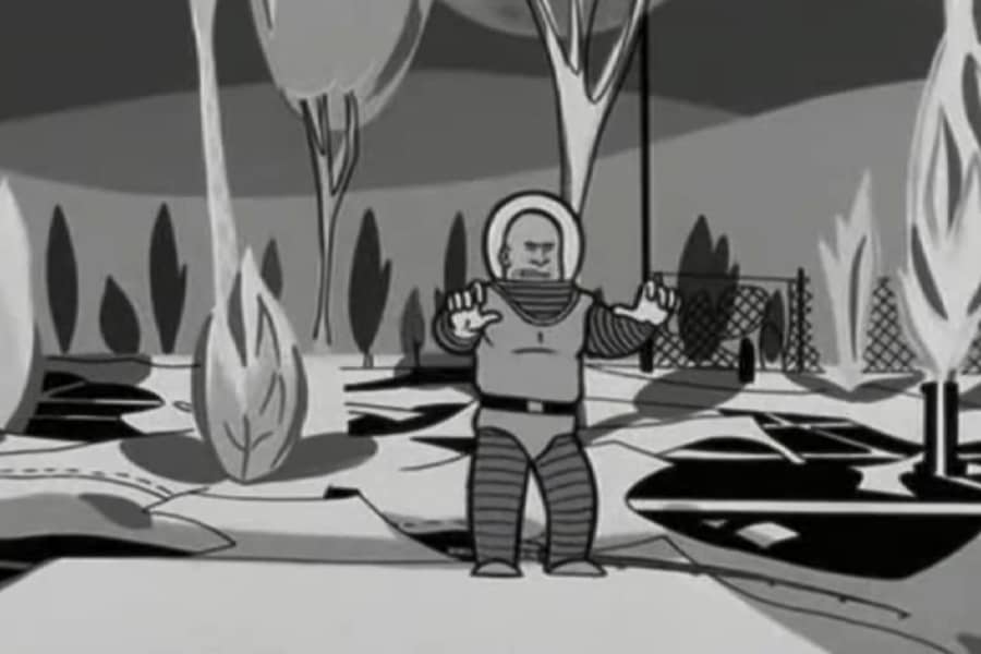 Man from Pluto walking through a park