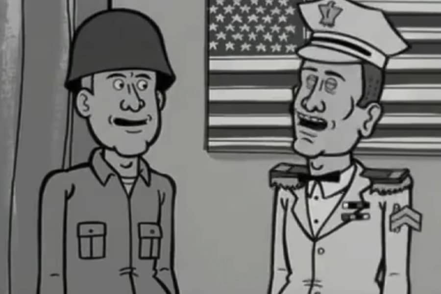 an army general speaks with a soldier