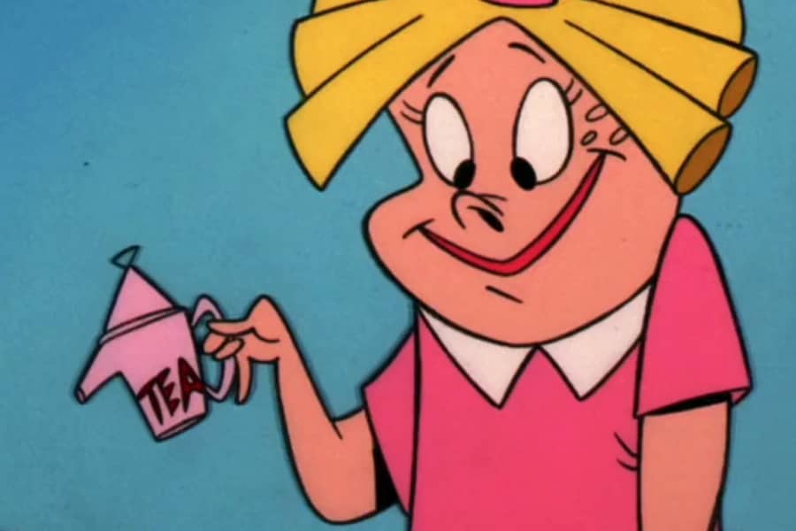 young, blonde girl with a teapot