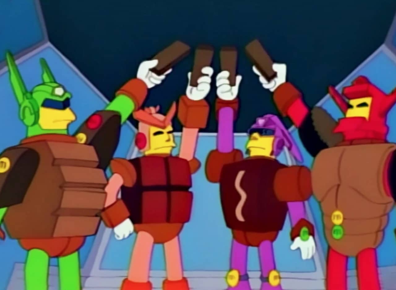 four chocolate themed robots uniting