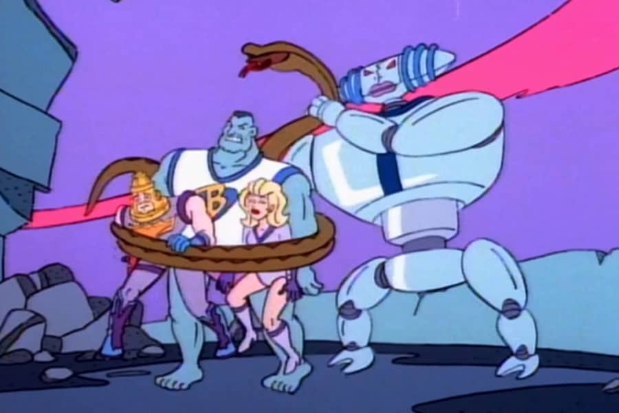 Metalitron typing up the heroes with The Changeling as a snake