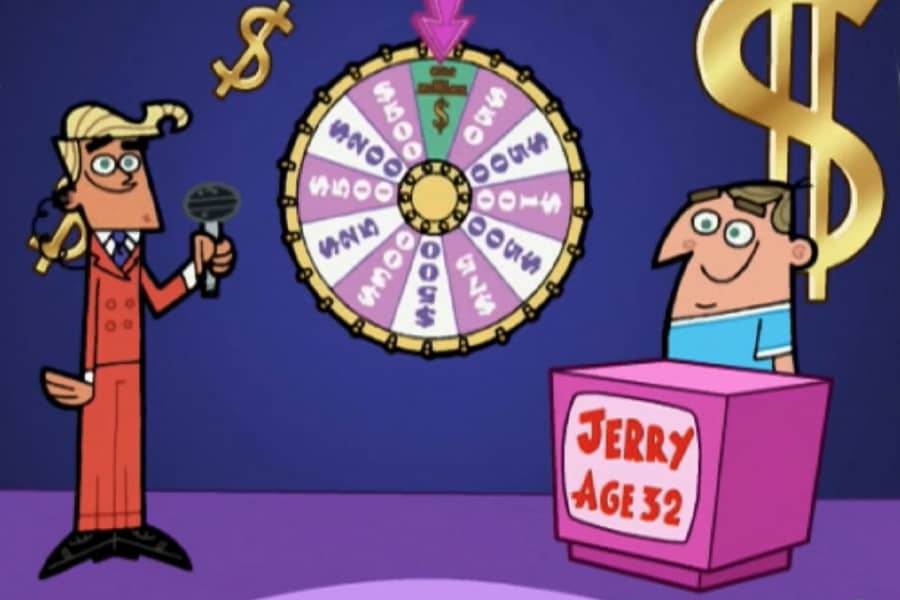 the host with contestant Jerry and the wheel