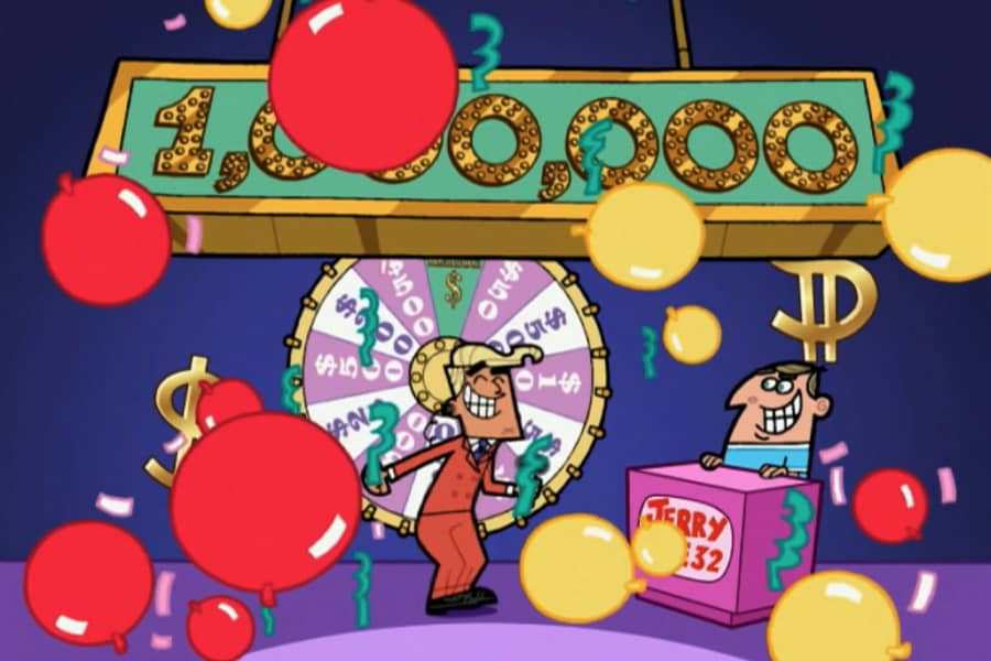 balloons falling all around the set