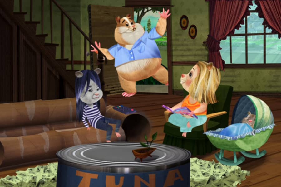 the hamster family in the living room