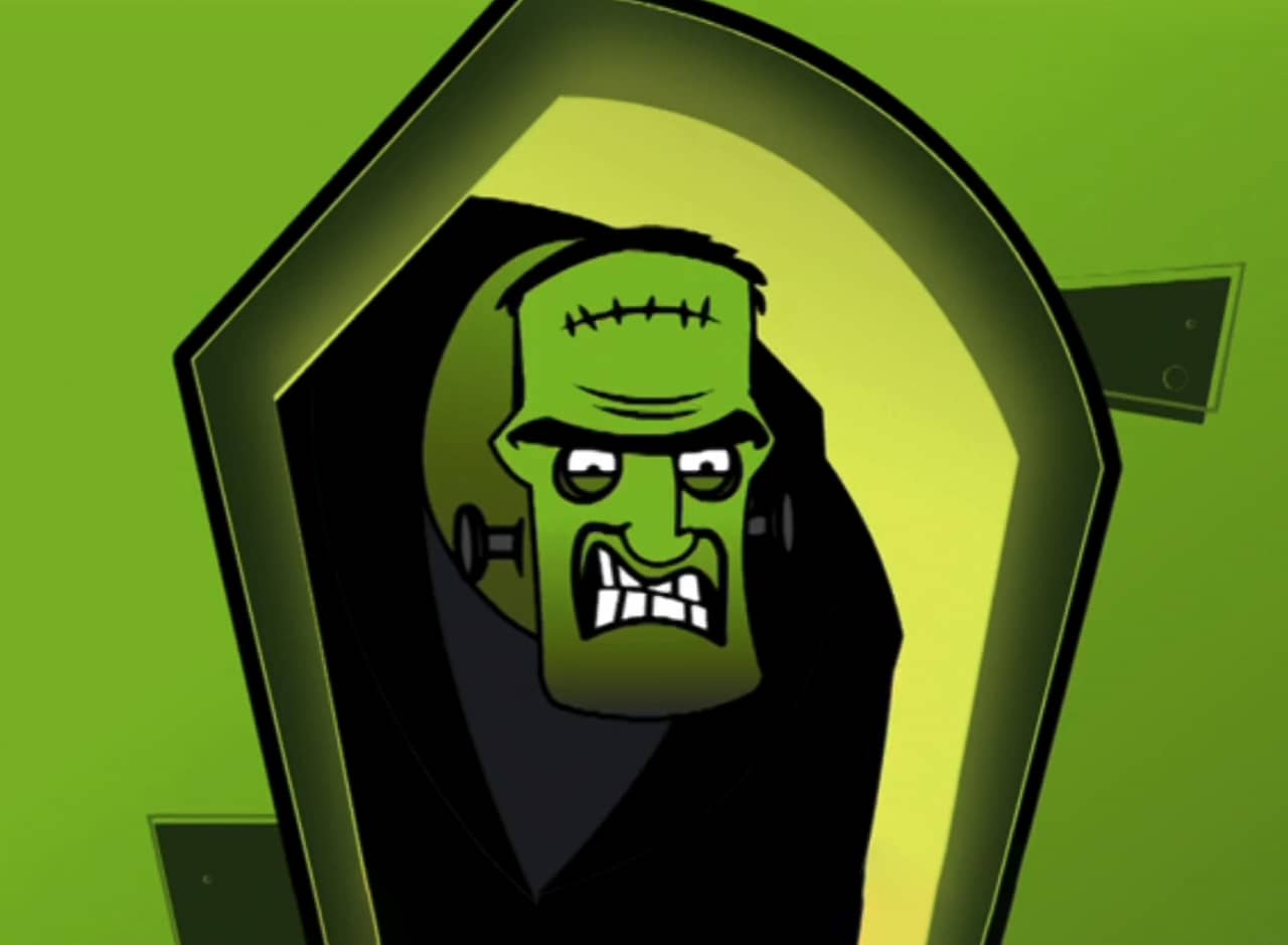 Frankenstein monster coming out of a doorway