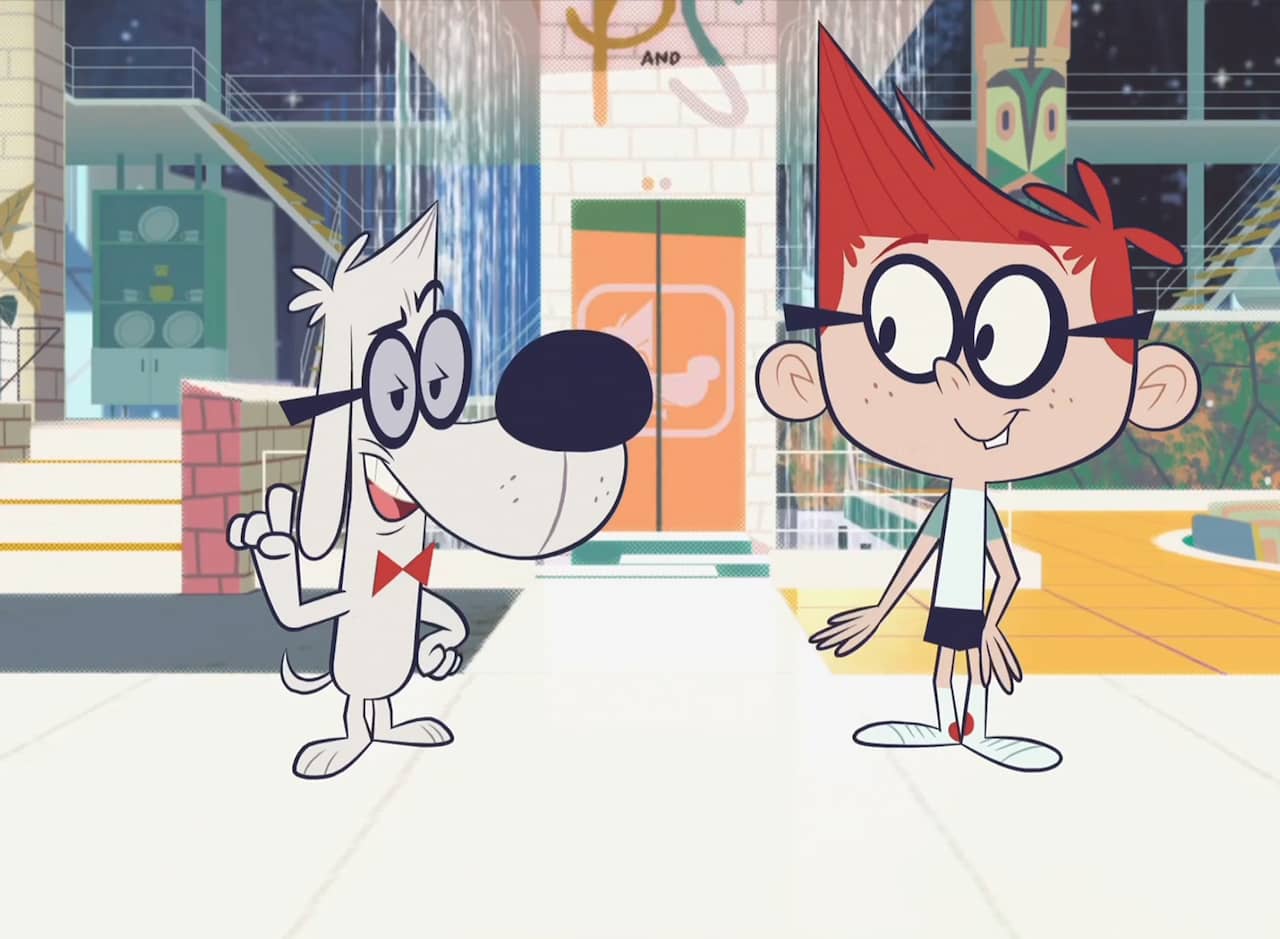 Mr. Peabody, a dog, and his son Sherman, a human, in their apartment set