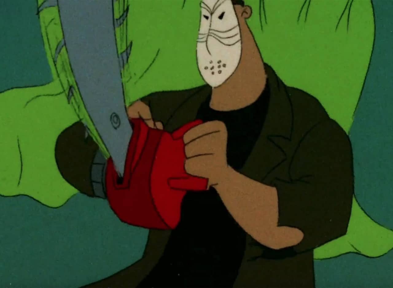man in a hockey mask with a chainsaw