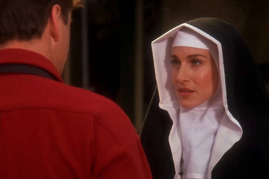 Claire Wellesley as a nun
