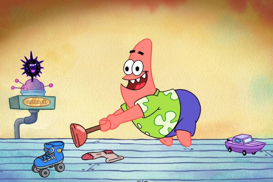 Patrick going to hit a sock like a golf ball but with a plunger