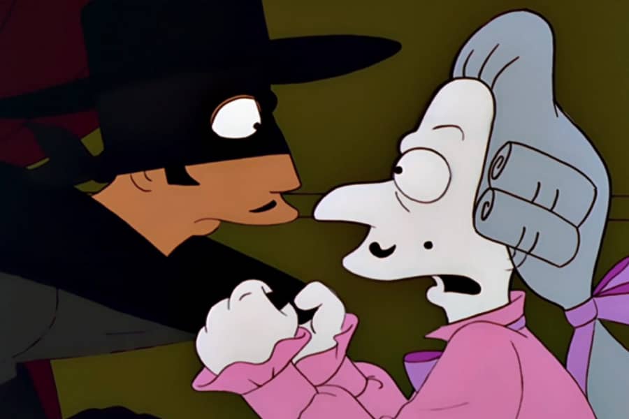 Scarlet Pimpernel grabs Zorro by the collar