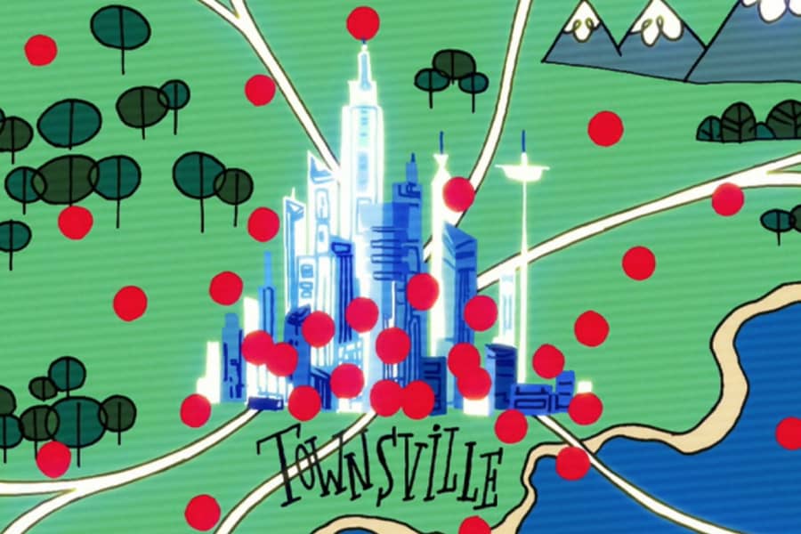 Townsville on a map with lots of red dots on and around it