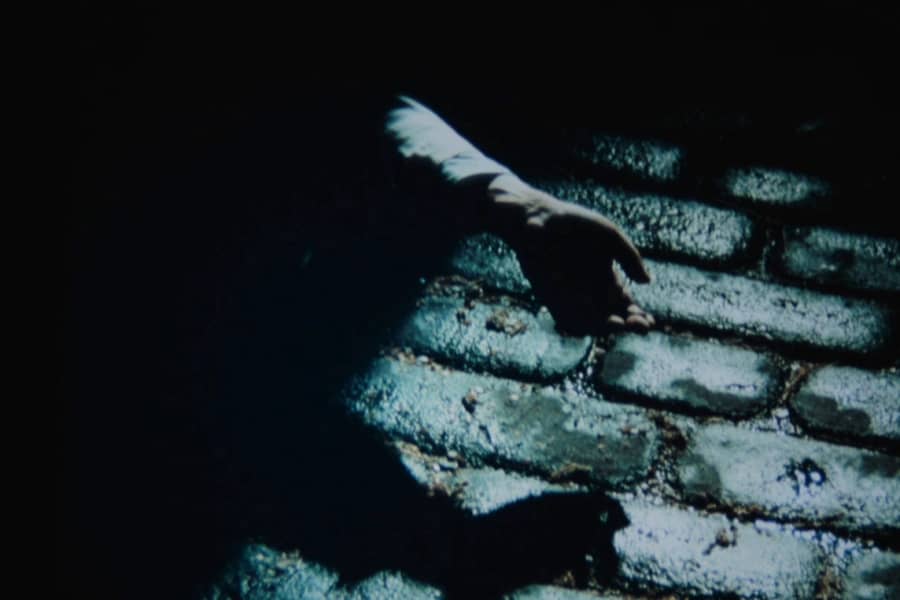 a dead man’s hand illuminated by a streetlight