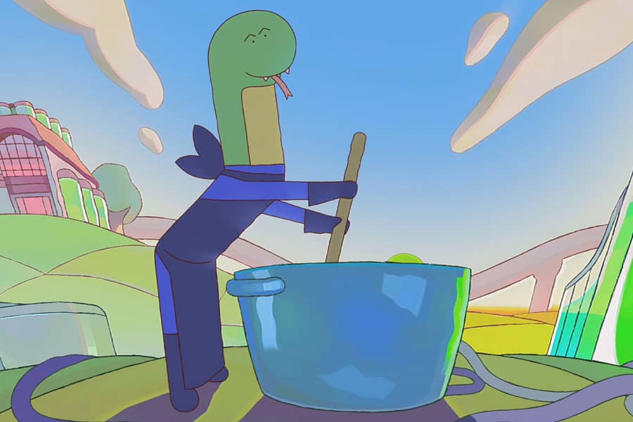 snake hybrid stirring a big pot