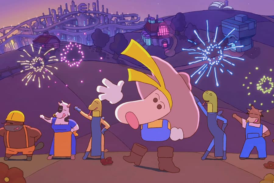 Rayman and hybrids in front of fireworks