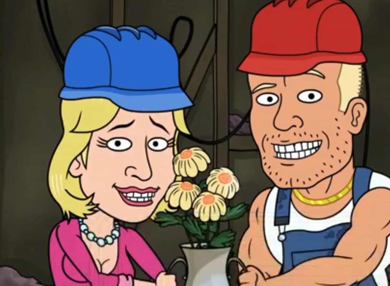 Joel and Donna in hard hats