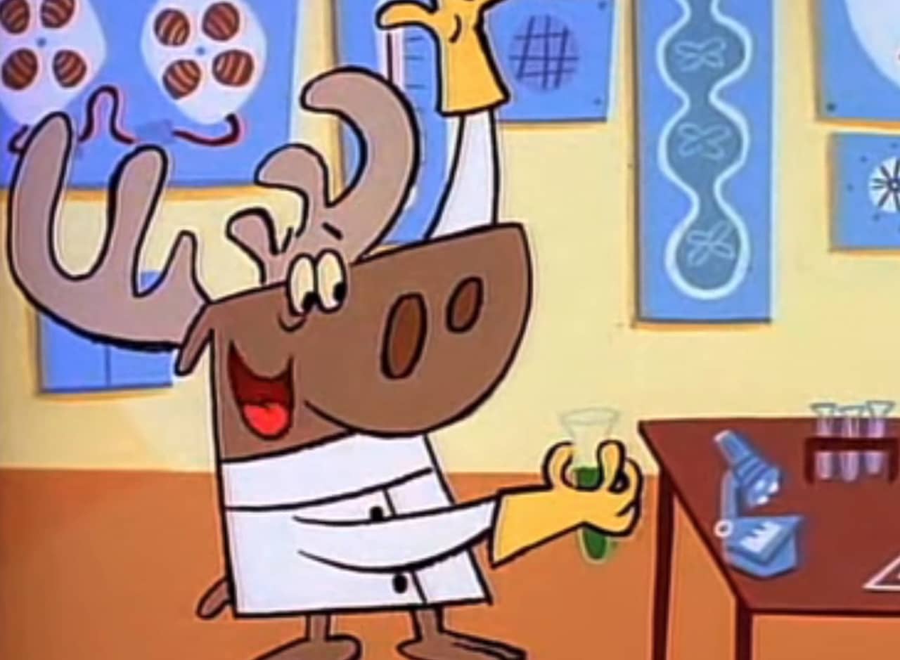 Hoodwinkle, a moose scientist, doing an experiment