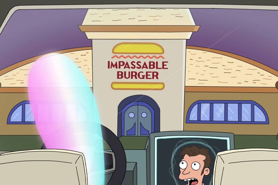AI driving the car into an Impassable Burger restaurant