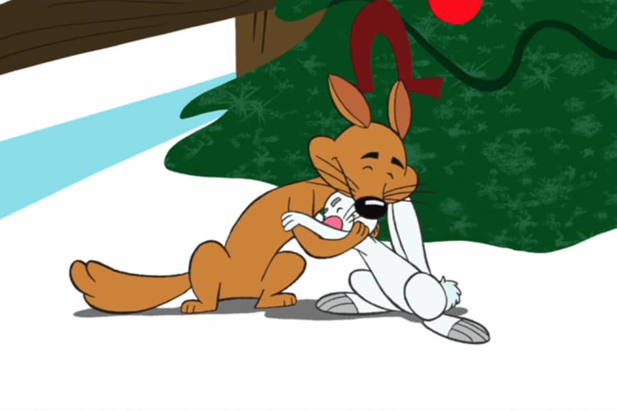 a fox and a bunny hugging