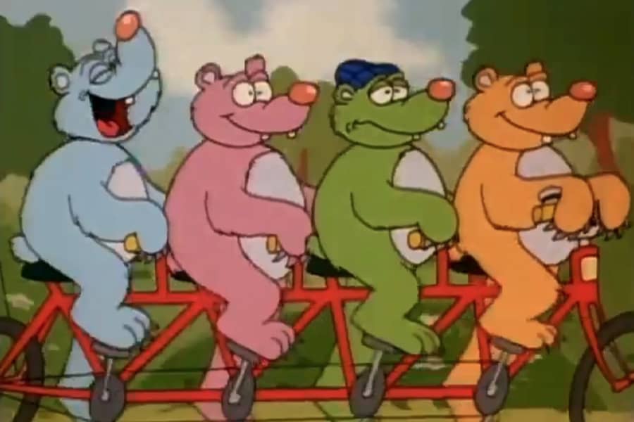 the Bearz on a four-seat tandem bicycle
