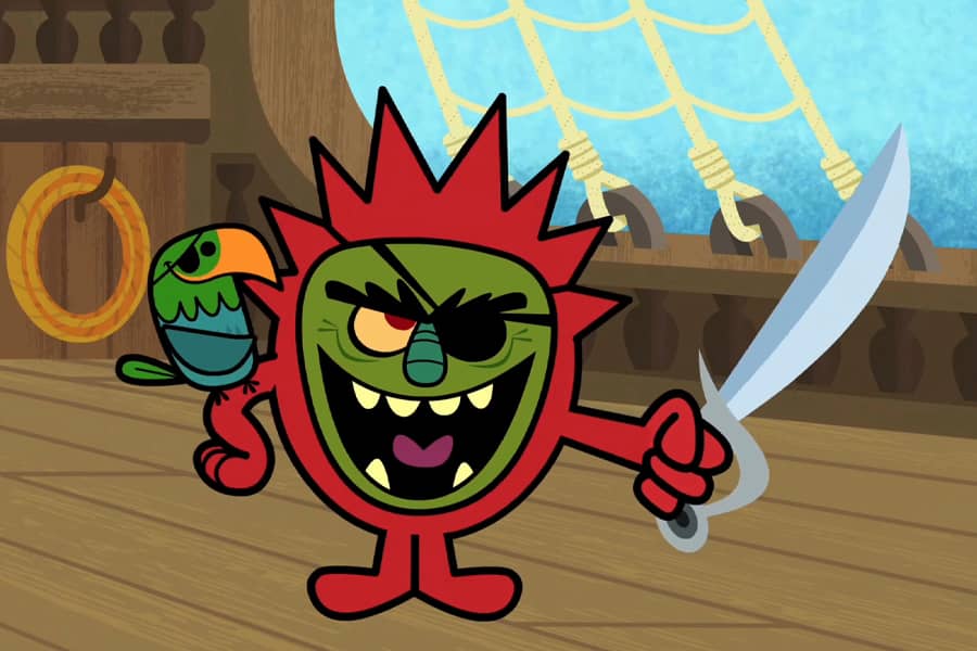guy wearing a mask with a parrot on his shoulder, holding a sword