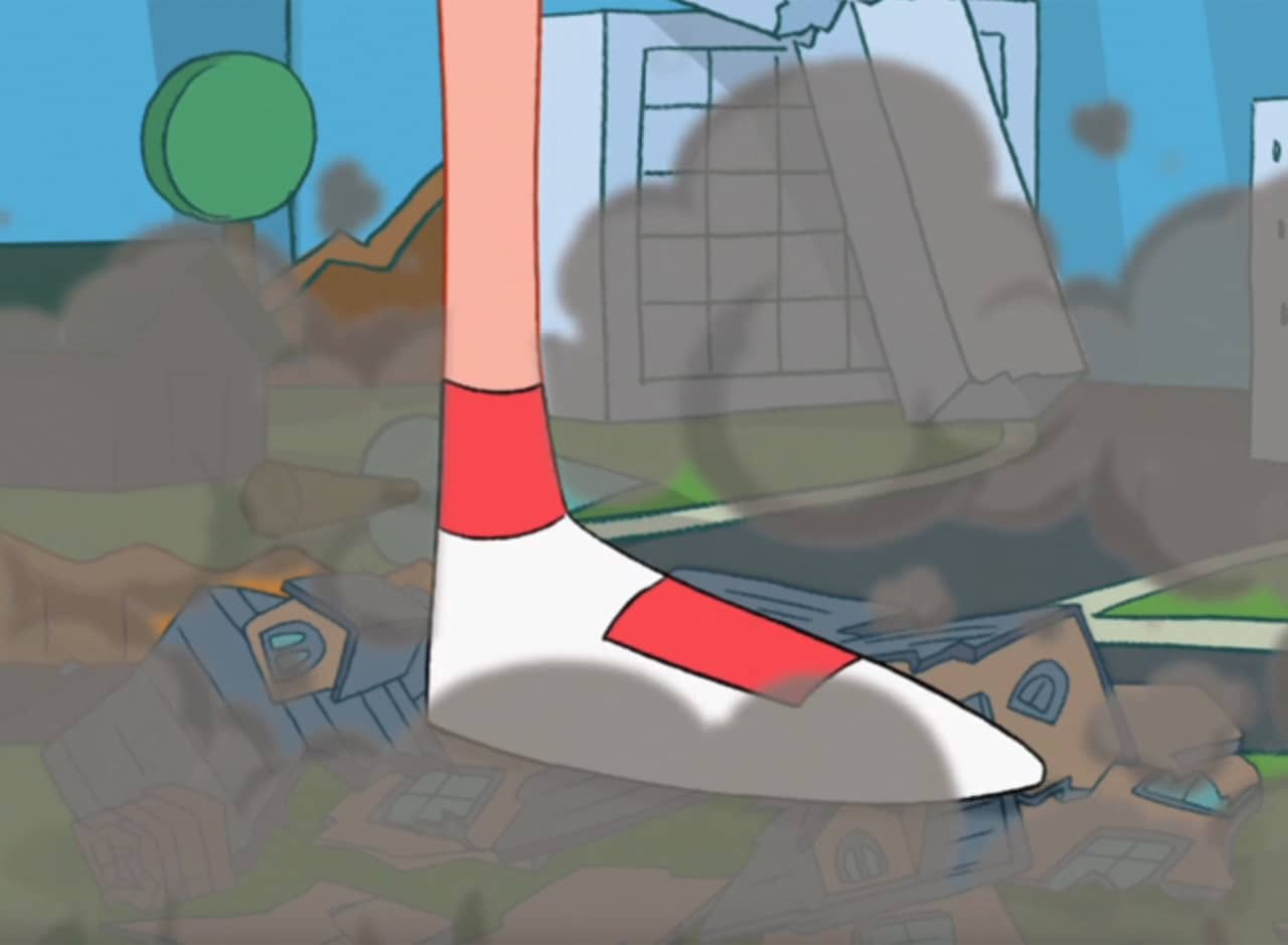 shoe stomping on the model house