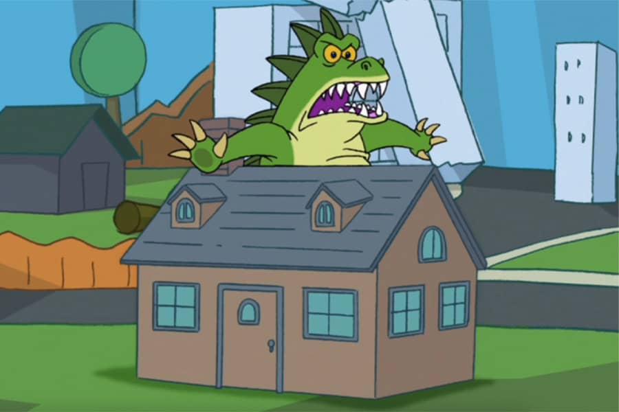 model house and Godzilla figure