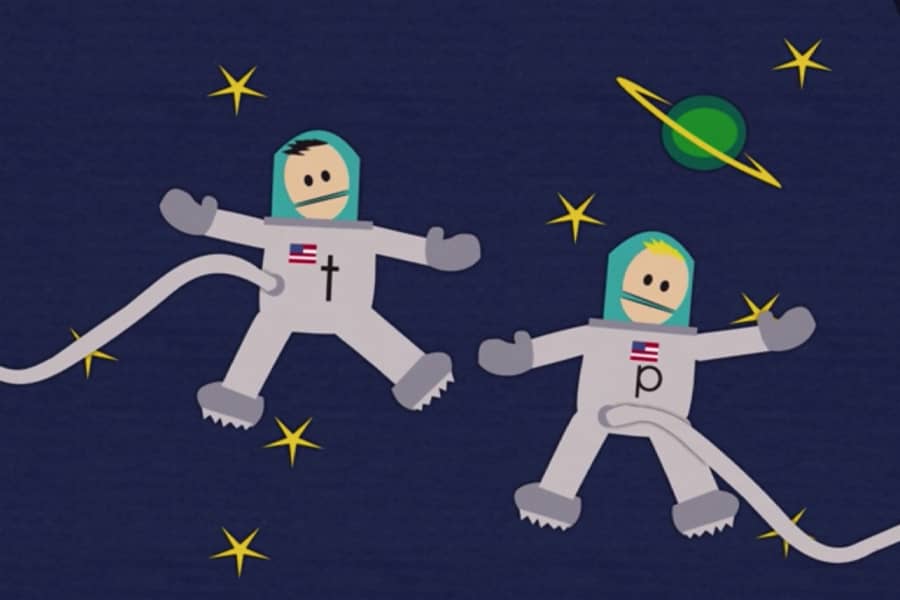 Terrance and Phillip as astronauts in space