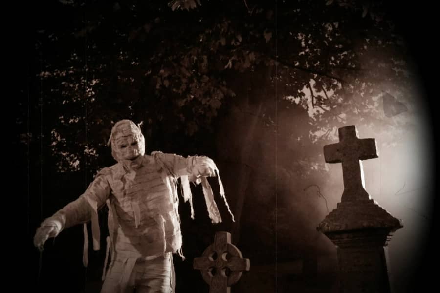 mummy in a graveyard
