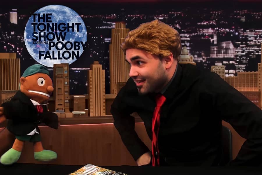 Pooby Fallon with the puppet