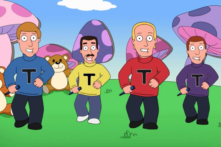 the Turtlenecks dancing in a line