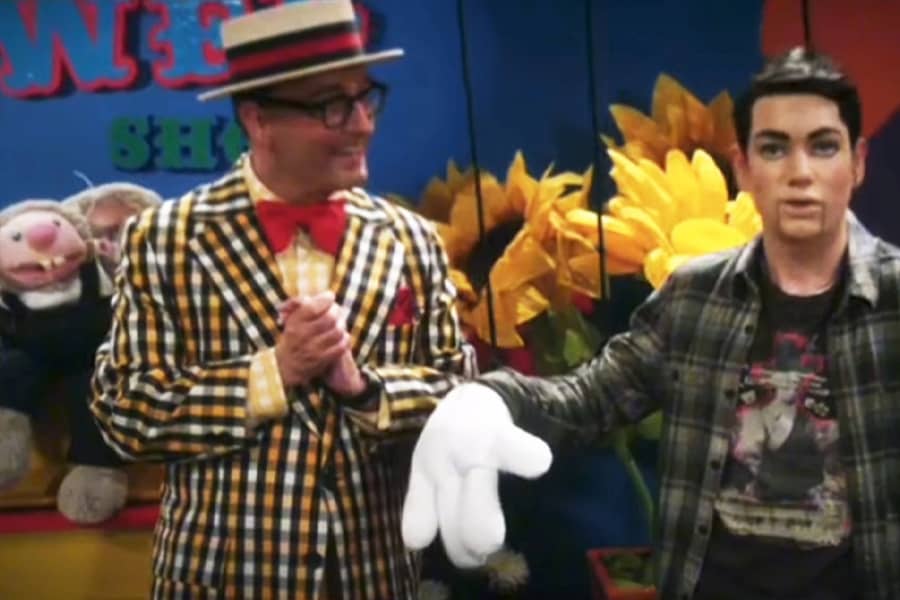 Uncle Howee with a life-sized teen boy marionette
