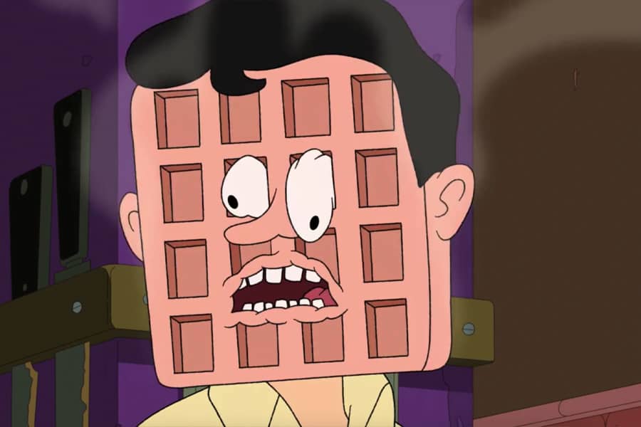 man whose face has been waffled