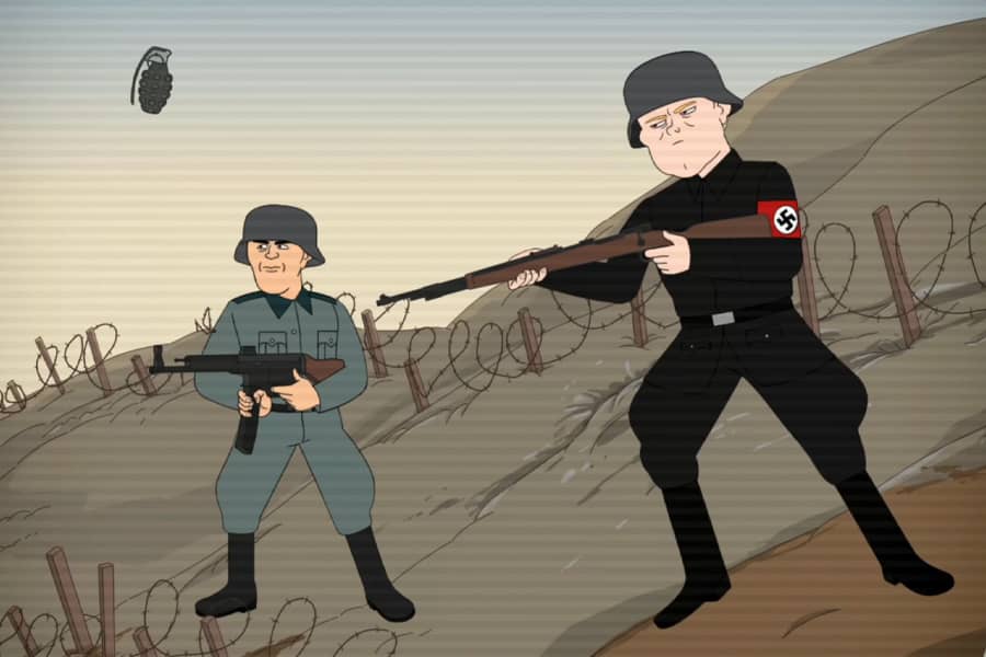 a grenade is launched at a Nazi
