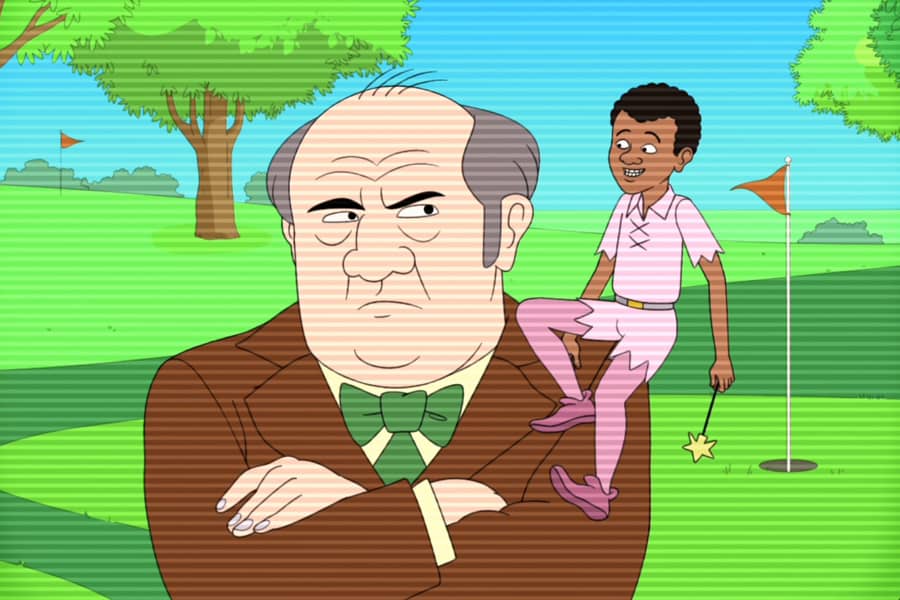 old guy and the fairy on a golf course