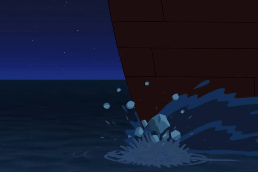 the ship breaks through the tiny iceberg with no problem