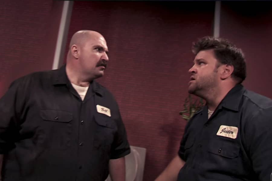 Bill and Jeeter looking at each other with intensity