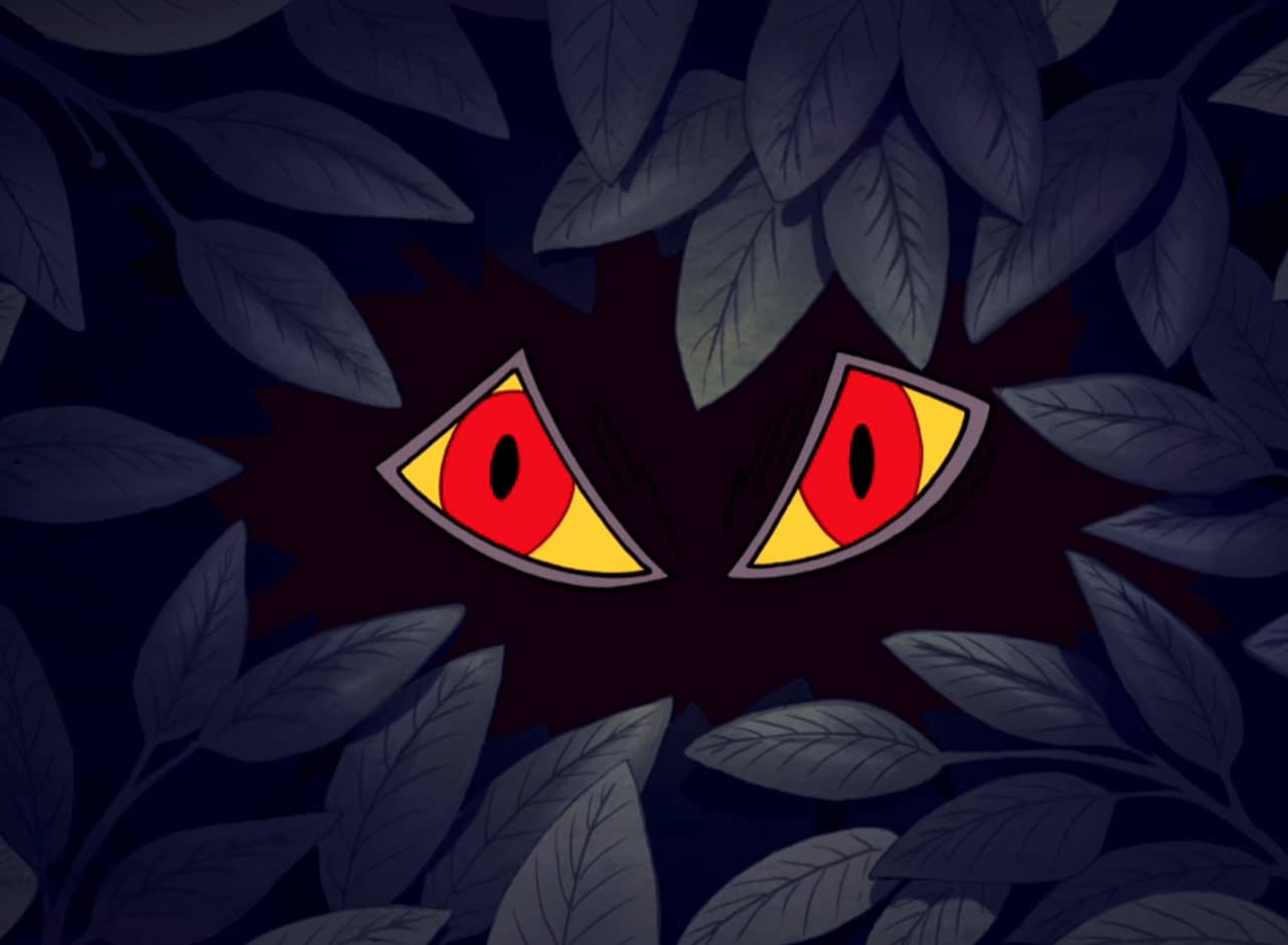 red eyes peering out from the bushes