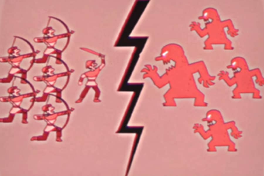 illustration of schism between men and trolls