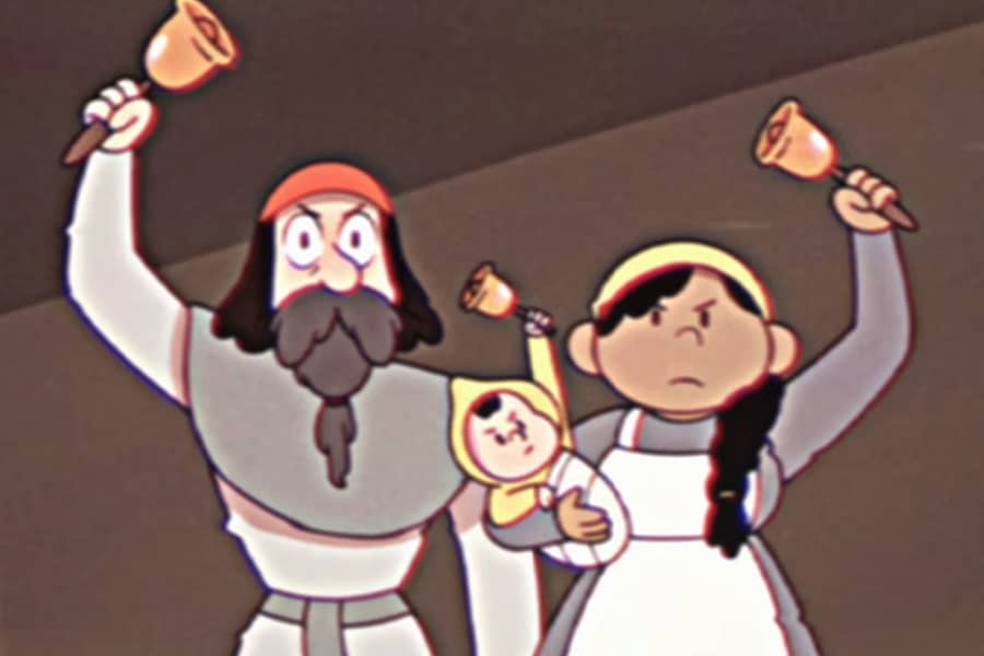 family all holding up bells