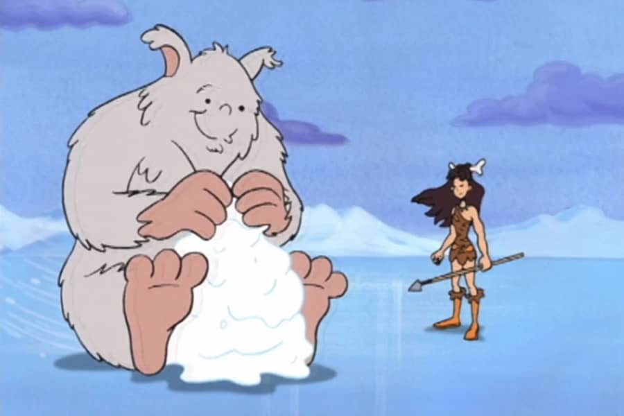 Tundra Woman near a giant yeti