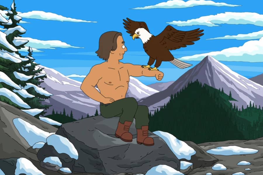 an eagle lands on Tusk’s arm