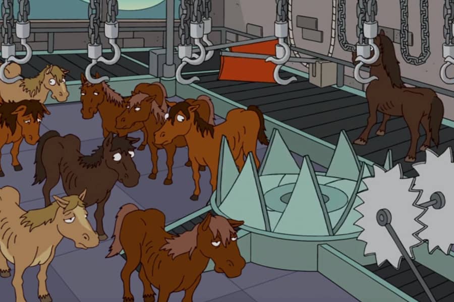 factory with sickly horses and machinery